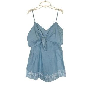 NEW Flying Tomato Front Tie Chambray Embroidered Romper